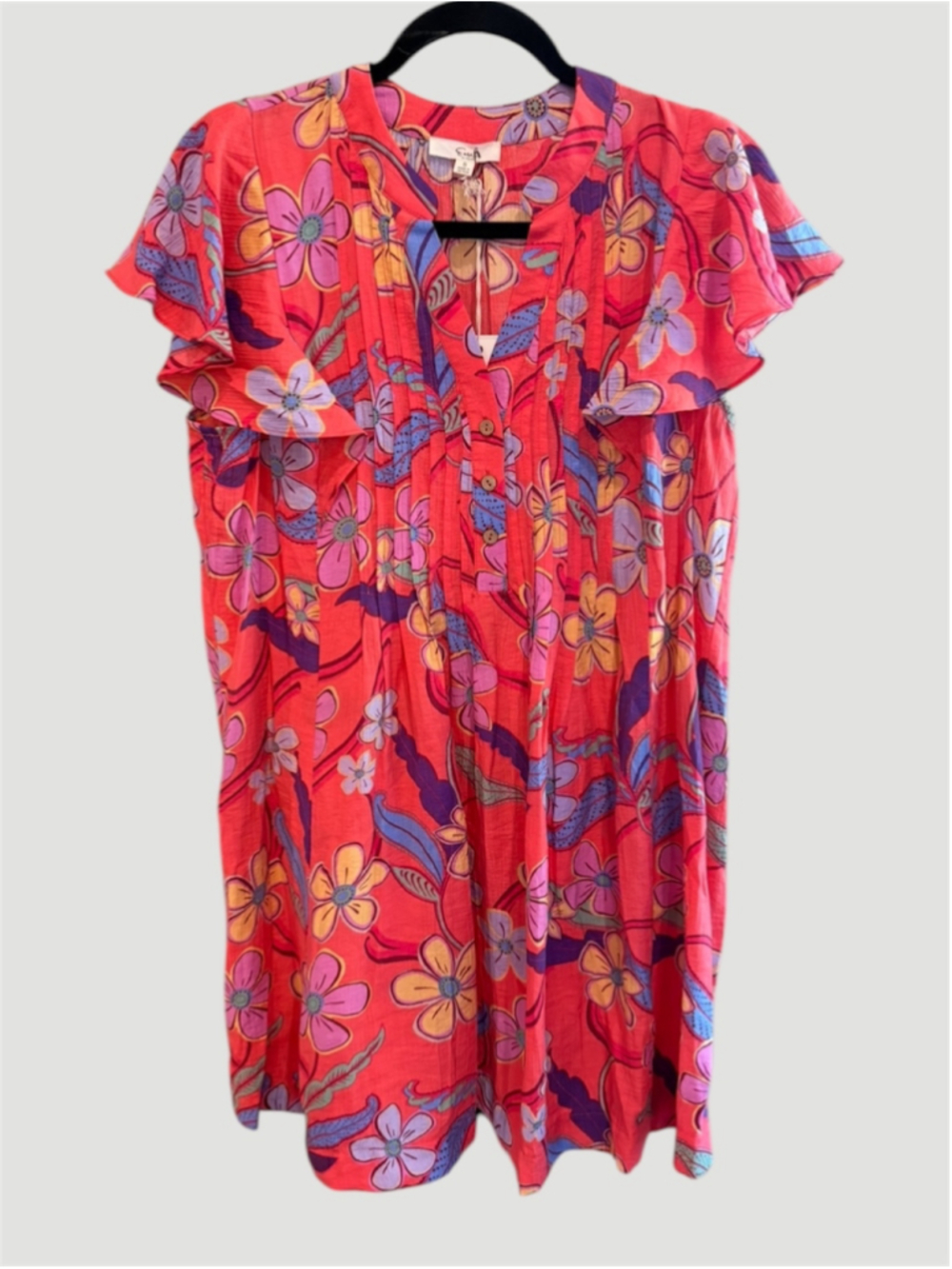 Easel Floral Boho Mini Dress in Red Size S